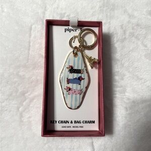 Piper K Striped French Dachshund “Doxie” Key Chain with Gold Accents